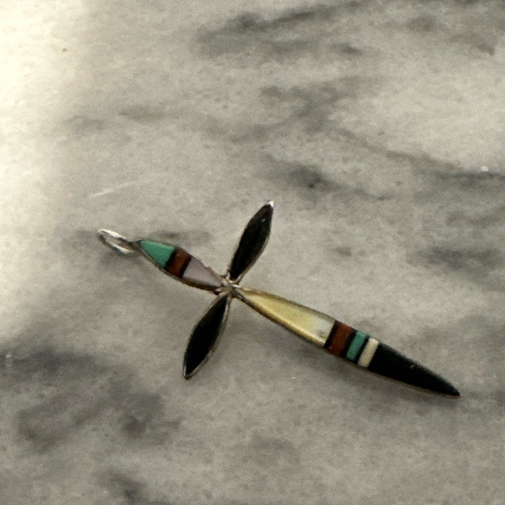 Zuni handmade & signed by artist 925 sterling silver Cross Pendant - Picture 10 of 16